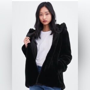 Zara Black Hooded Faux Fur Jacket